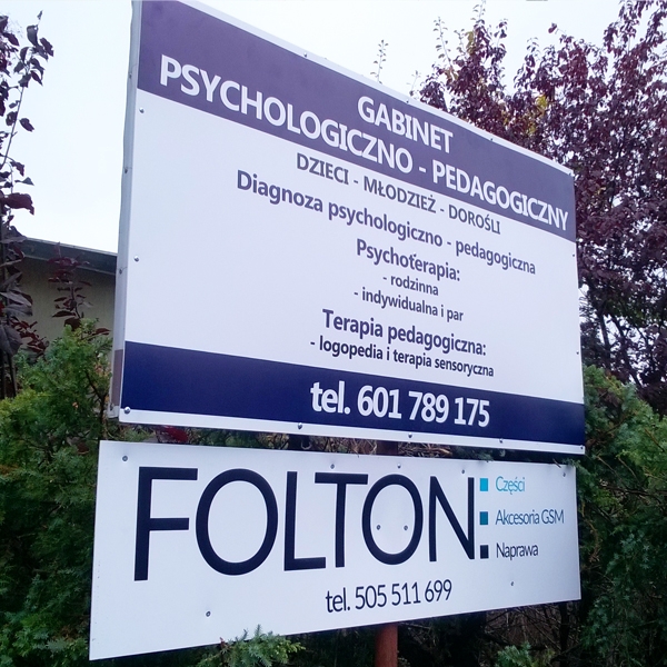 Szyld ze spienionego pcv - Folton i gabinet psychologiczny w Poznaniu